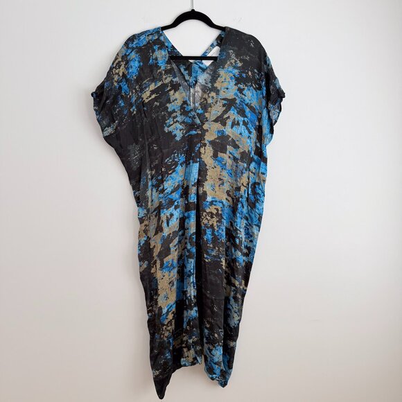 Beatrice .b Kaftan Midi Dress Small (4) Printed Pattern Blue Black Gold - Picture 4 of 11